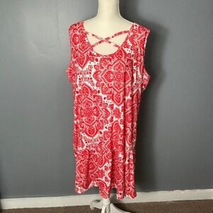 Lily by Firmiana Red White Paisley Ruffle Hem Dress 1X L193604R1